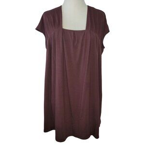 Simply Vera Vera Wang Women's Square Neck Pleated Tunic Top L Purple/Brown